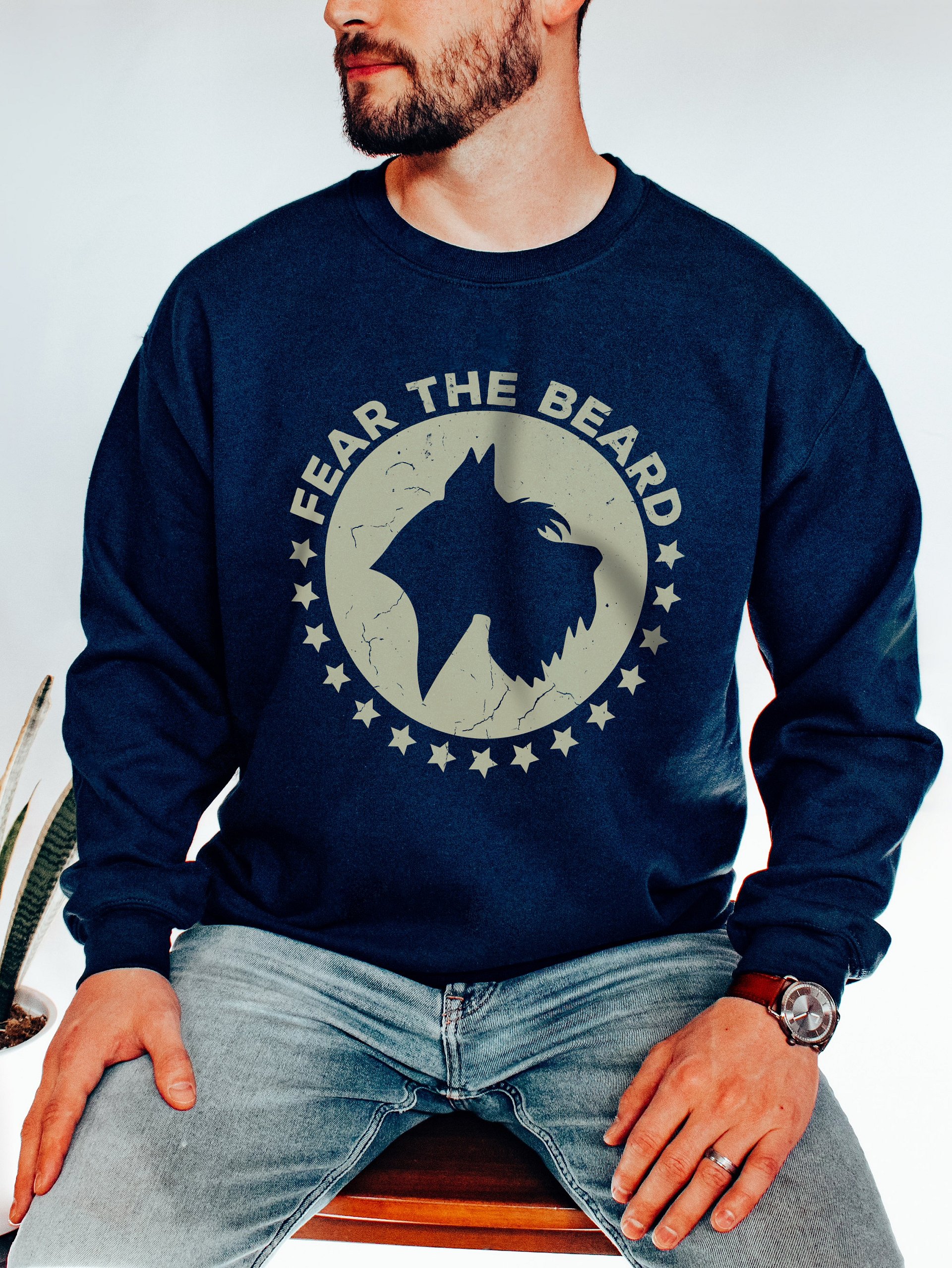 Fear the Beard (White) Sweatshirt | Retro-Style Shirt for Schnauzer Dog Owners product image (11)