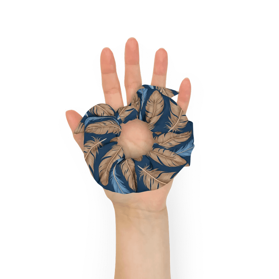 Hair Scrunchie - Blue and Brown Feathers on Blue Background product image (7)