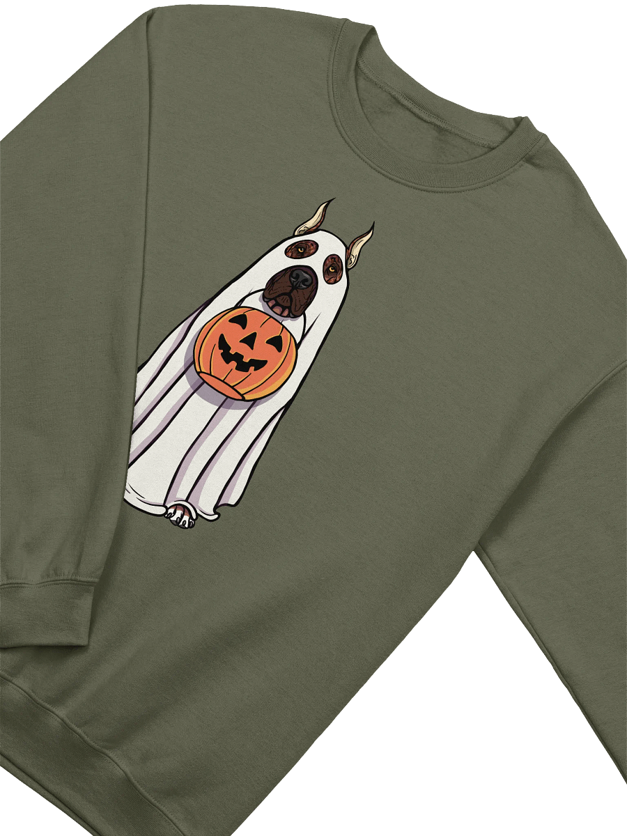 Funny Halloween Great Dane(Cropped Ears Brindle) Sweatshirt | Funny Great Dane Wearing a Ghost Costume and Holding a Pumpkin Basket product image (18)