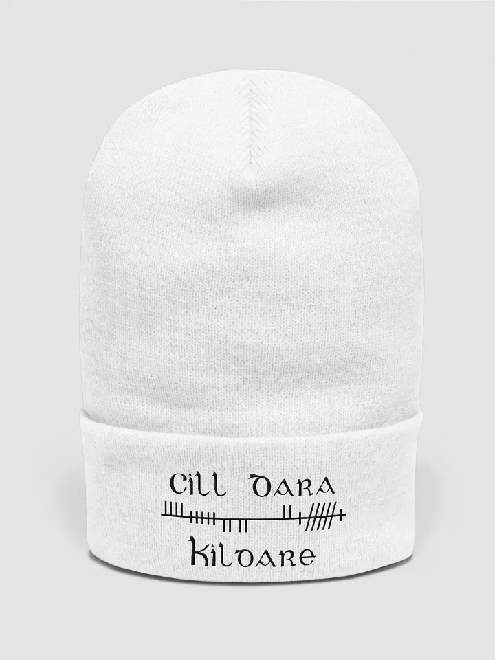 Kildare/Cill Dara Orthodox Style Ogham, white with black, embroidered Cuffed Beanie product image (1)