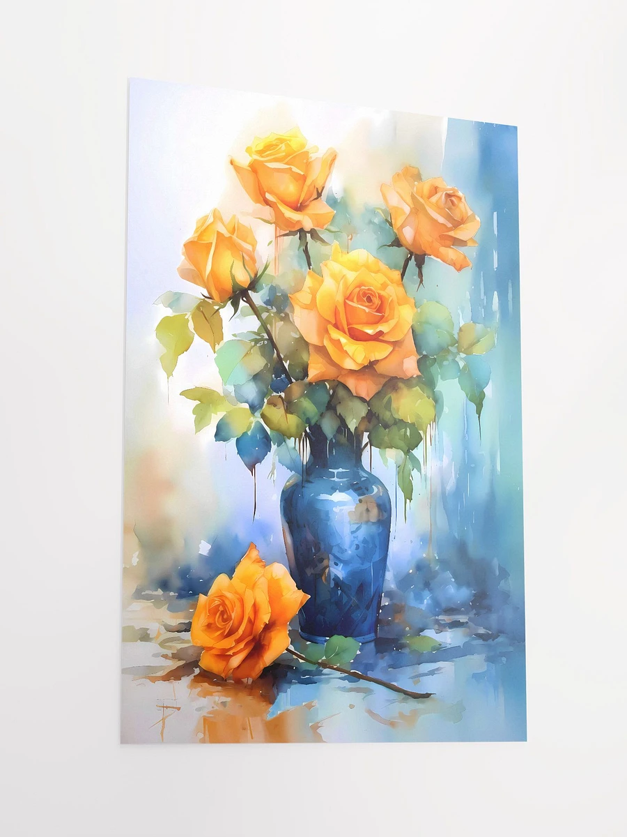 Sun-kissed Roses in Sapphire Vase Watercolor Print Matte Poster product image (4)