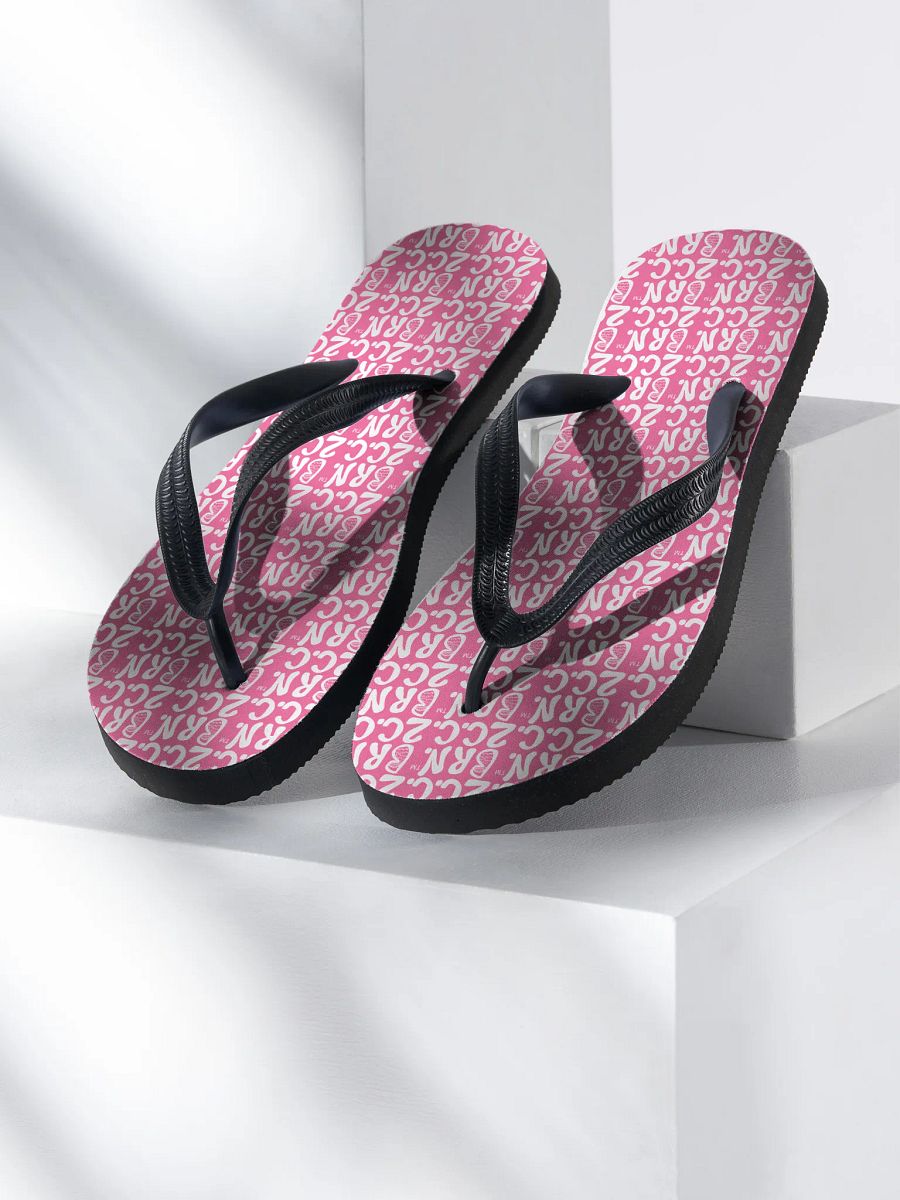 BOURNE to Flip Flop™ | Cape Cod Vibes for Your Soles | Mini BRN.2C.C. Logo Repeat Sandals | White Logo on Brilliant Rose product image (2)