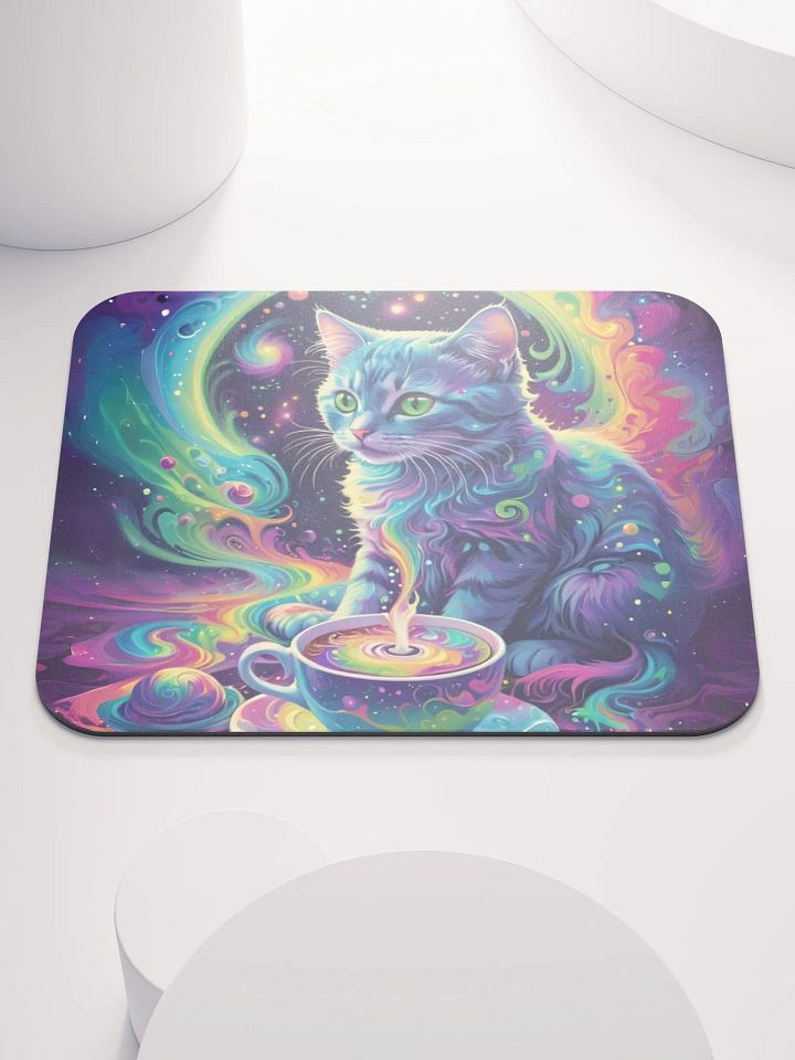 Psychedelic Cat with Cosmic Coffee Mouse Pad product image (2)
