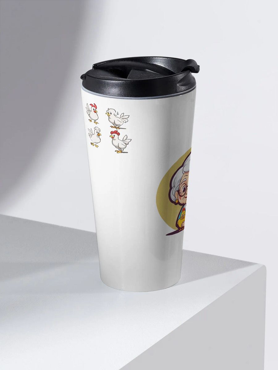 Elderly Woman and Chickens Stainless Steel Travel Mug product image (2)