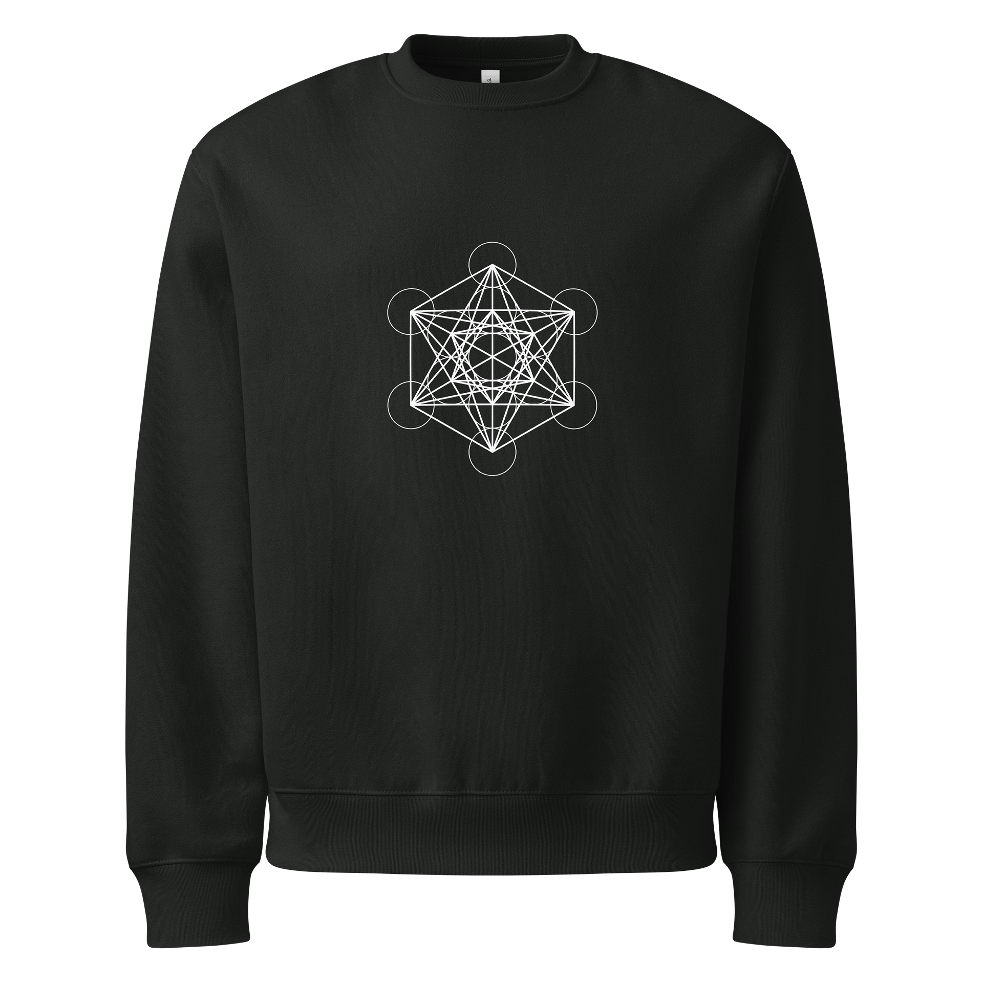 Black Sweater – White Metatron’s Cube (Front & Back Design) product image (1)