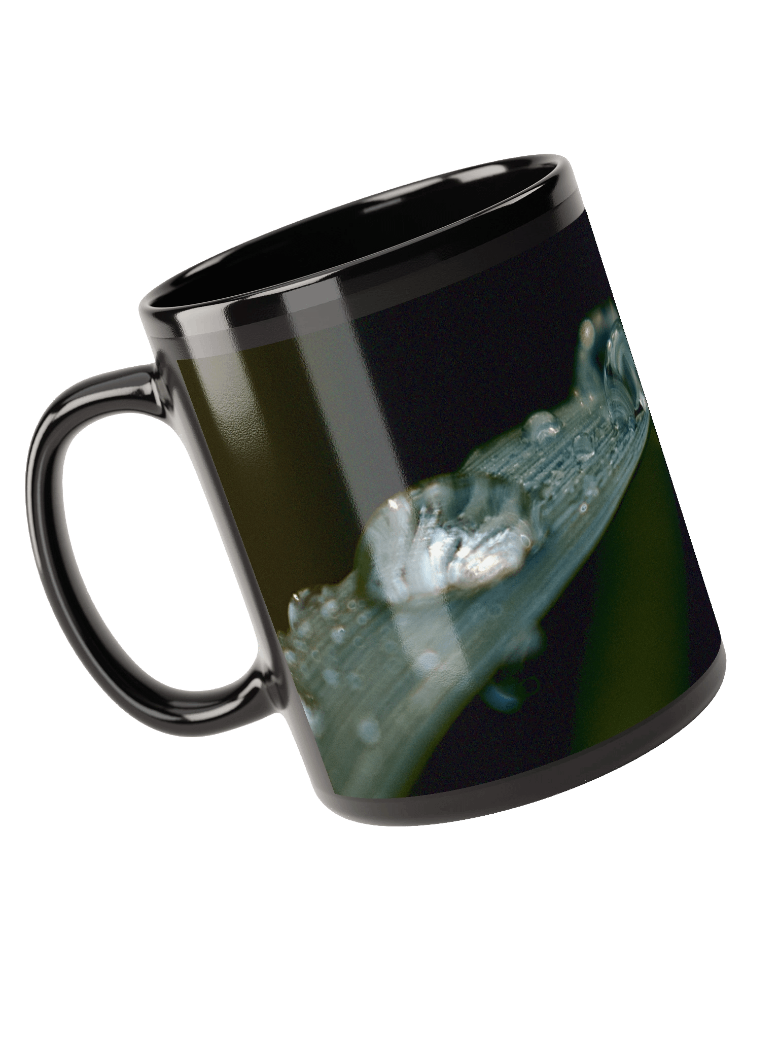 Keramiktasse schwarz - Wassertropfen auf Blatt product image (1)