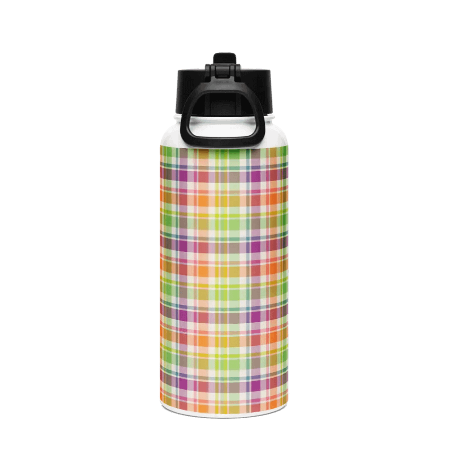 Purple, Orange, and Lime Plaid Water Bottle product image (3)