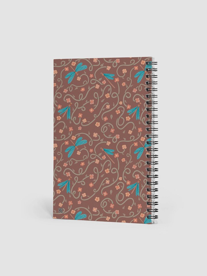 Spiral notebook with dragonfly and floral pattern. Artistic nature inspired design product image (2)