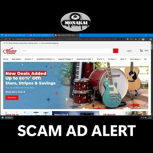 please #sharethispost 
SCAM ALERT😮!!! FAKE SCAM GUITAR CENTER ADS & MusiciansFriend ads here on @Instagram THE SITE IS A CLON...