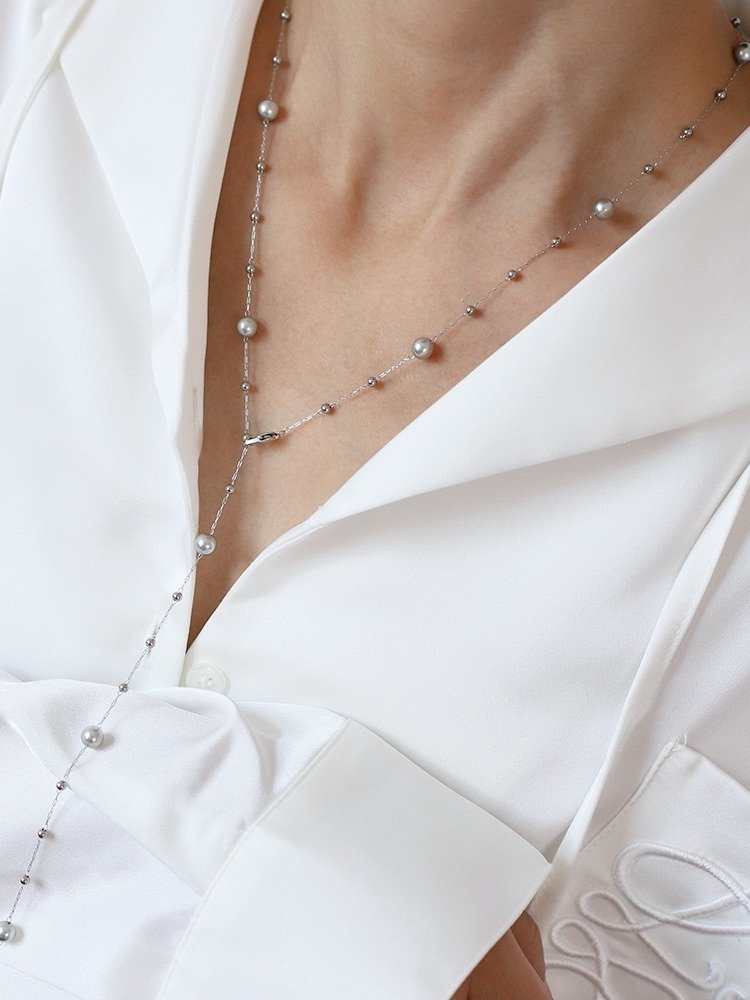 glass Silver pearl Necklace | 18K Gold Plated product image (9)