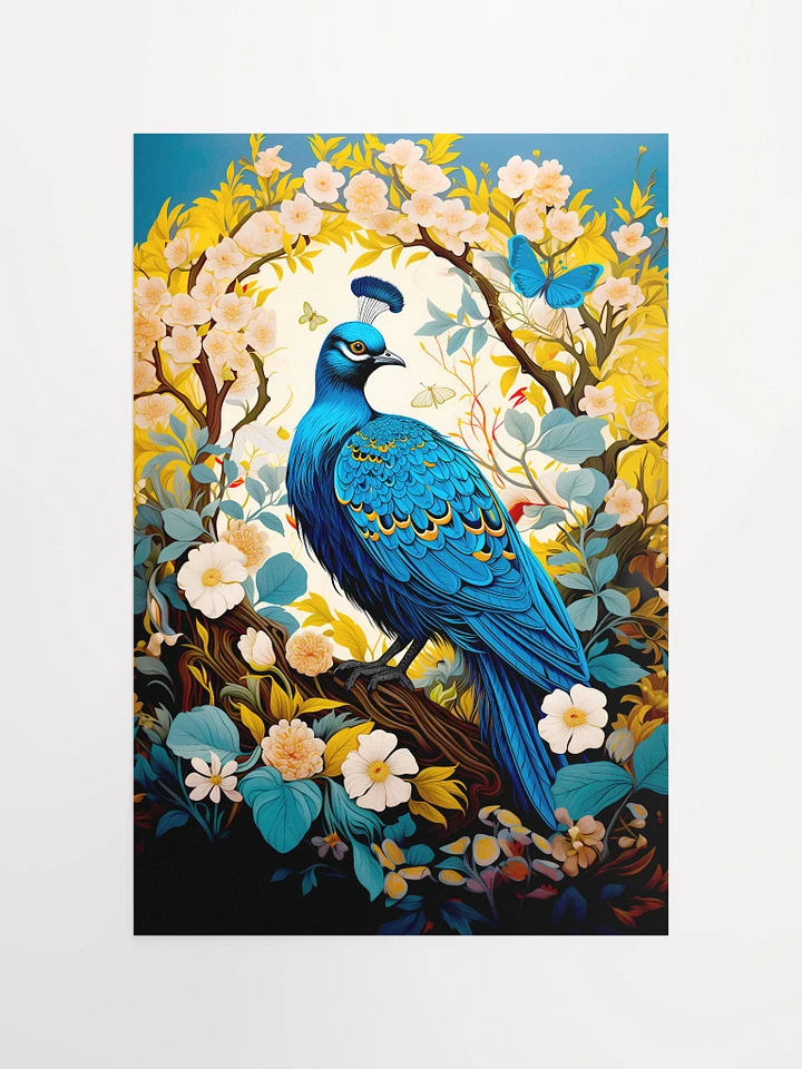 Peacock Amidst Spring Summer Florals and Blooms Matte Poster product image (2)