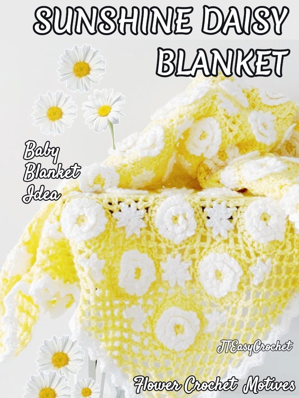 Sunshine Daisy Flower Motif Baby Blanket Crochet Pattern, Crochet Flower Blanket Baby Gift product image (10)