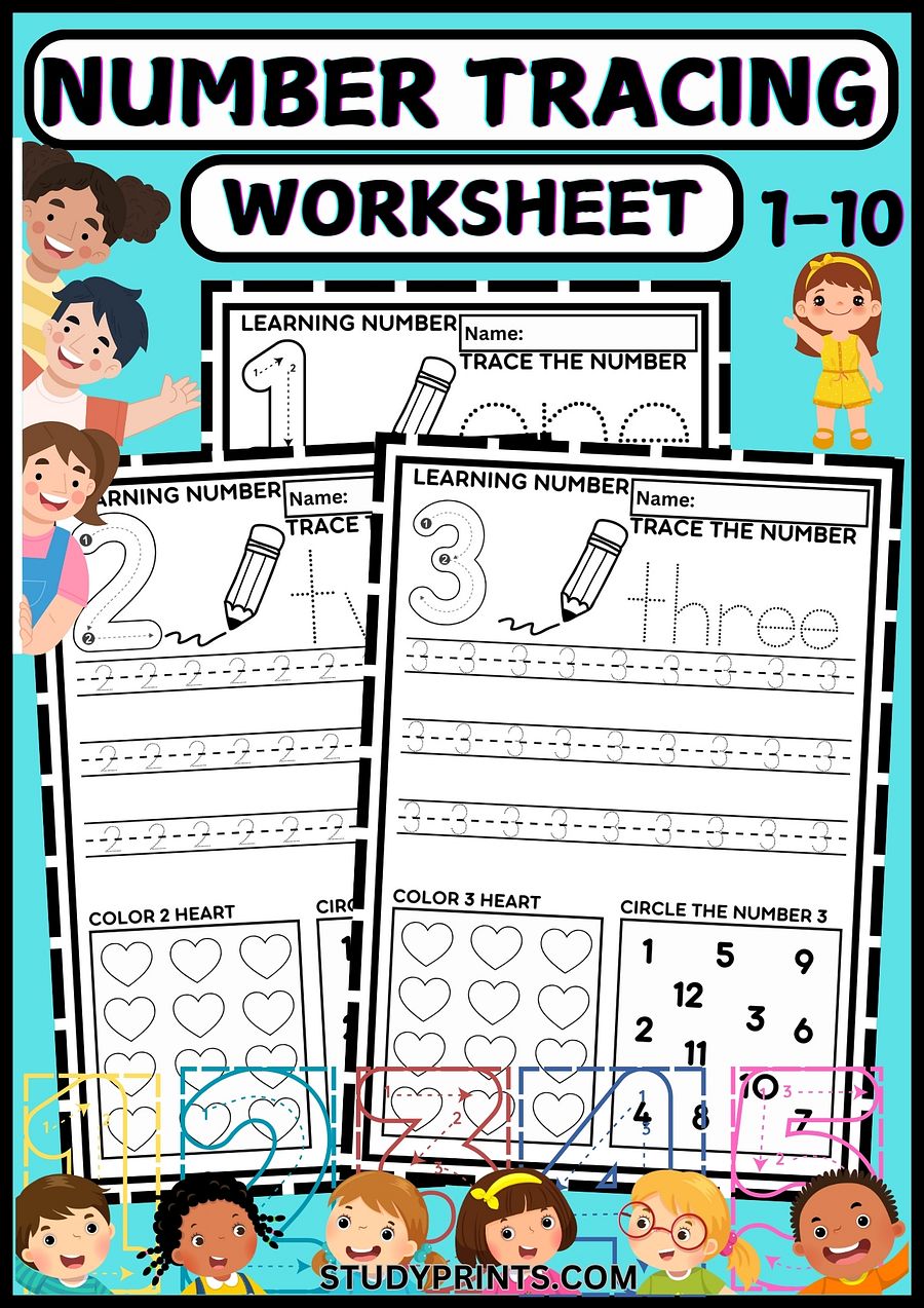 number tracing worksheets for kindergarten PRINTABL product image (1)