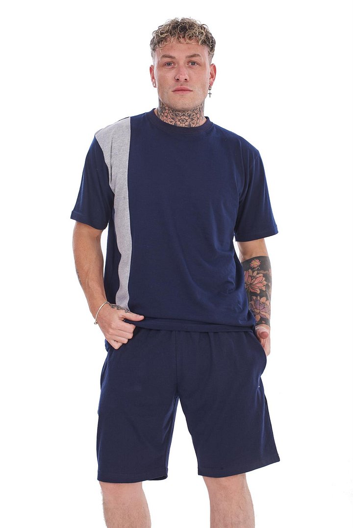 Mens Contrast Panel T-Shirt & Shorts Set Summer Tracksuit 2 Piece loungewear product image (1)