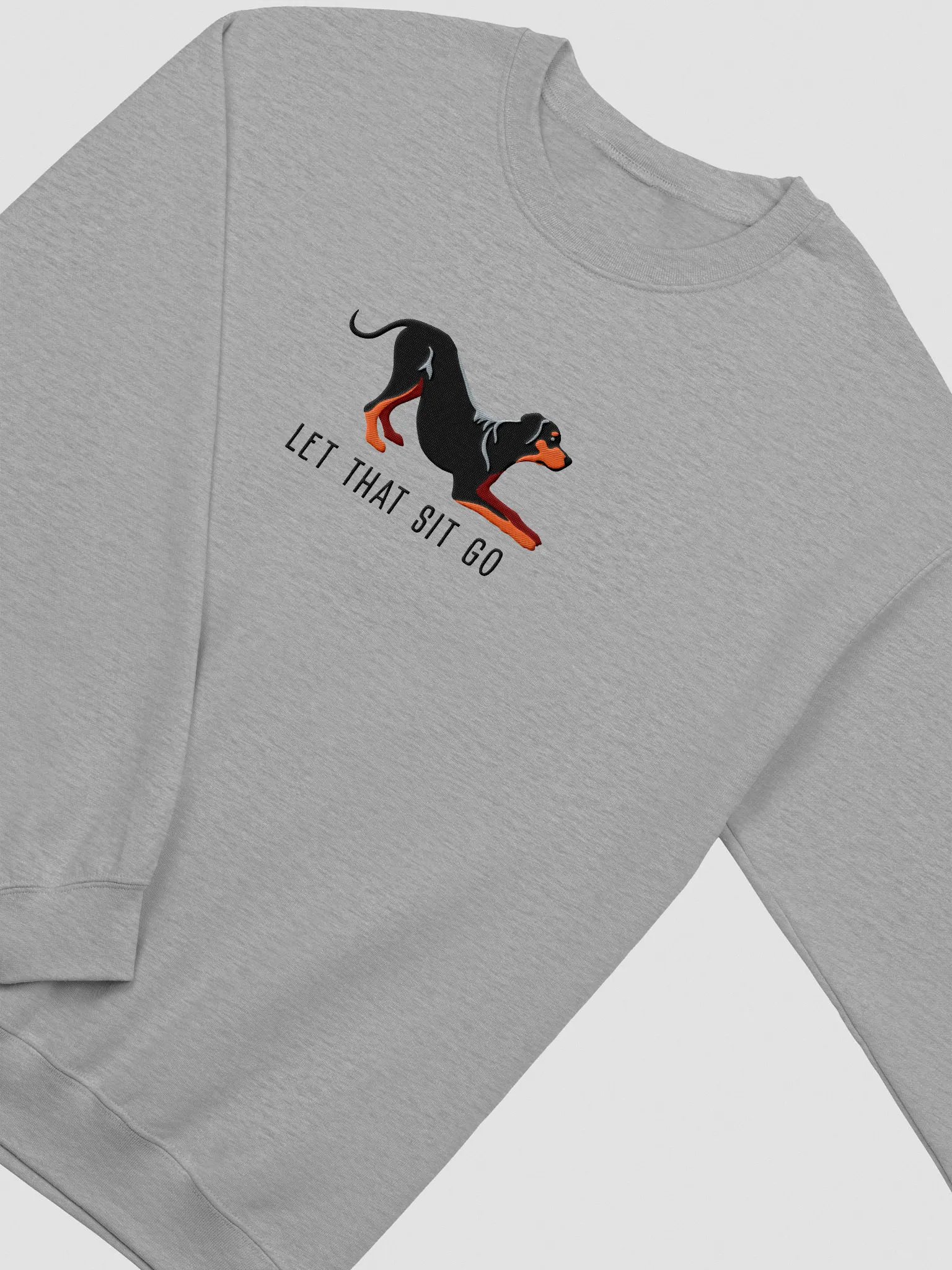 Let That Sit Go Sweatshirt (Embroidered) of a Rhodesian Ridgeback(Black & Tan) product image (6)