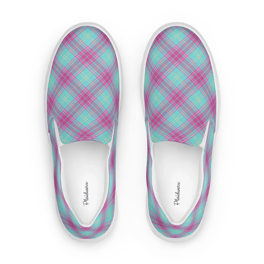 Hot Pink and Aqua Plaid Women's Slip-On Shoes product image (1)