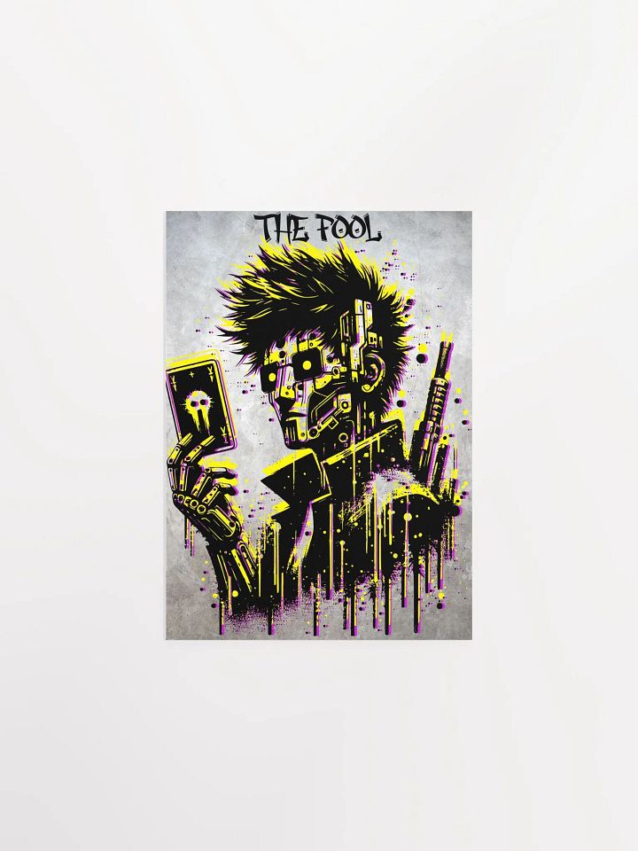 Cyberpunk Tarot Wall Art Poster – Futuristic "The Fool" Card with Punk Android & Neon Aesthetic – Digital Sci-Fi Artwork for Home Decor product image (4)
