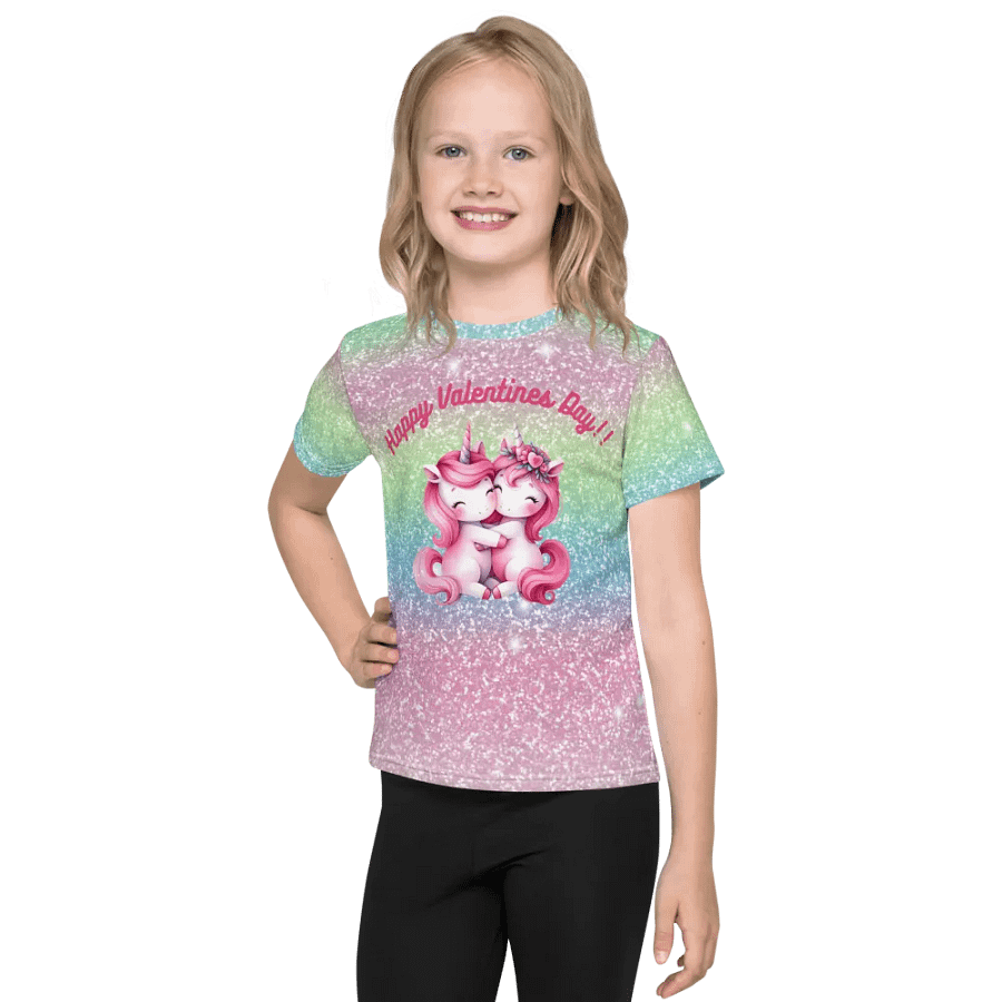 All Over Print Kids Crew Neck T-Shirt- Unicorns Hugging product image (1)