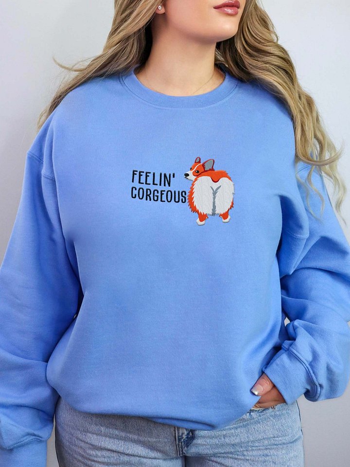 Feelin' Corgeous Sweatshirt (Embroidered) of a Pembroke Welsh Corgi(Red) product image (2)