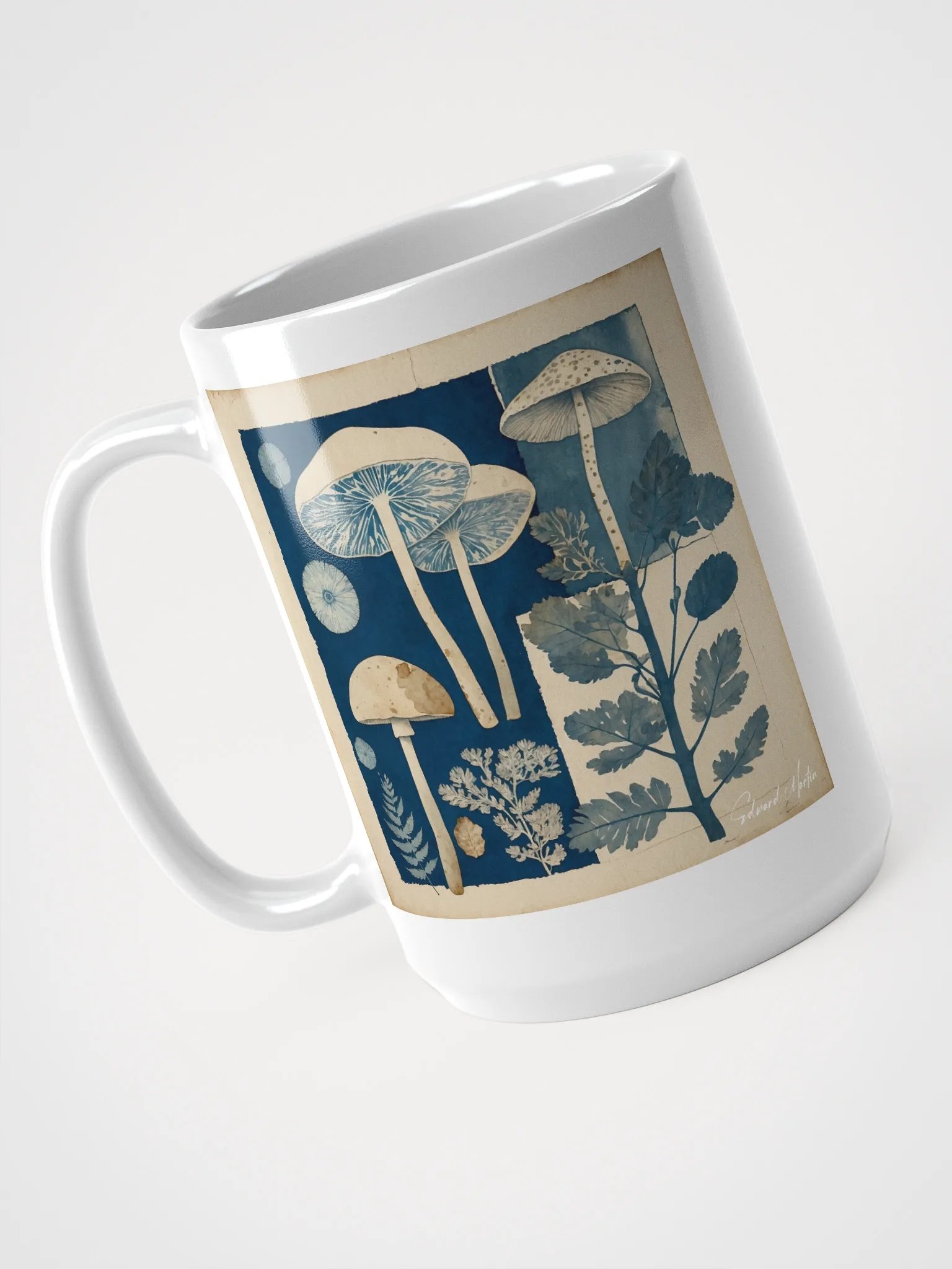 'Fungi in Blue' by Edward Martin : Vintage Botanical Mushroom Mug product image (3)