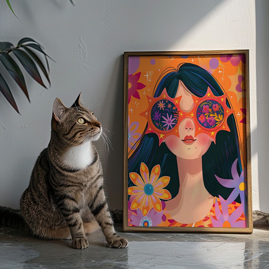 Girl with Sunglasses Maximalist Floral Art Print product image (3)