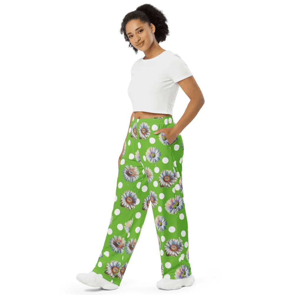 Lime Green Daisy & Dots Wide Leg Pants product image (2)