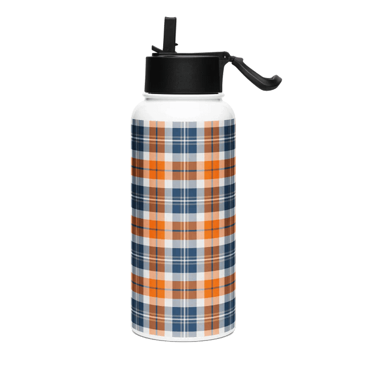 Orange and Blue Sporty Plaid Water Bottle product image (2)