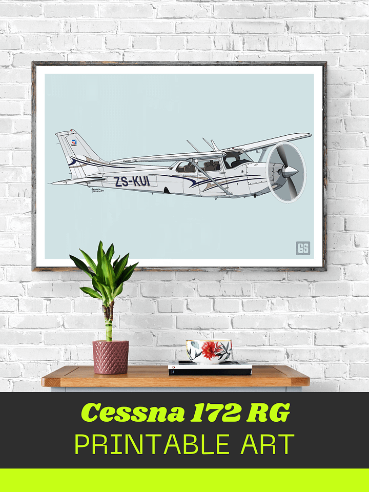 Cessna 172 RG Printable Aviation Wall Art Landscape Blue Background Fill with White Background product image (1)
