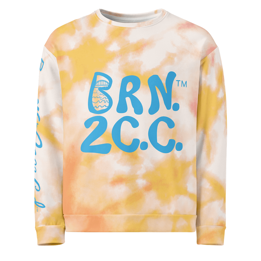 Unisex | BOURNE to Cape Cod™ Sweatshirt | Blue Logo on Pastel Tie-Dye Vibes | BRN.2C.C.™ | Eco-Friendly Comfort product image (1)