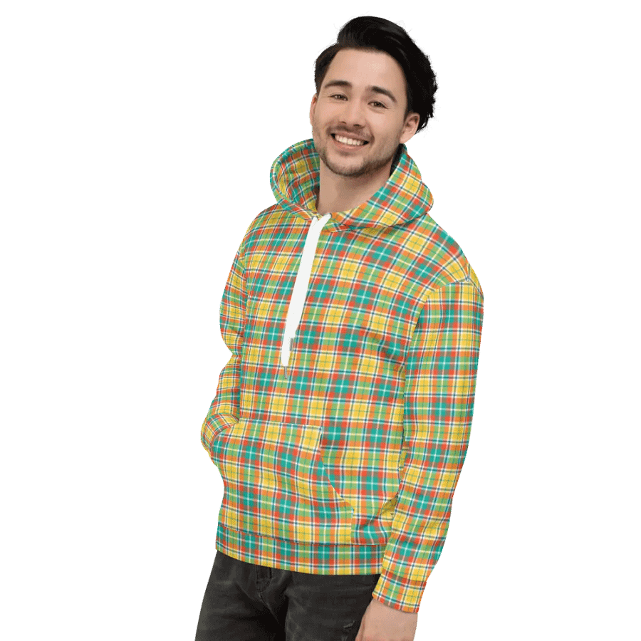 Yellow and Seafoam Green Plaid Hoodie product image (5)