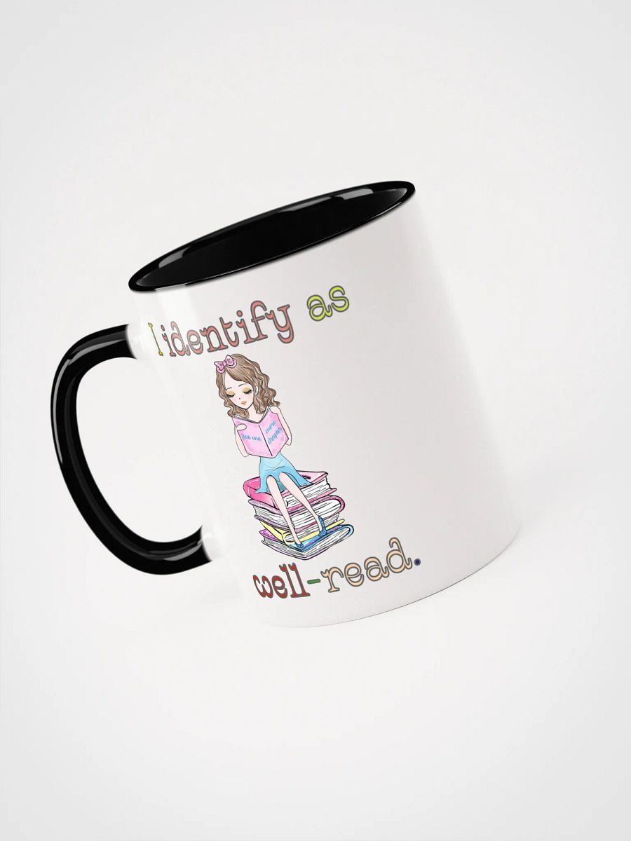I Identify As Well-Read (Girl Sitting on a Stack of Books) Accent Mug product image (5)