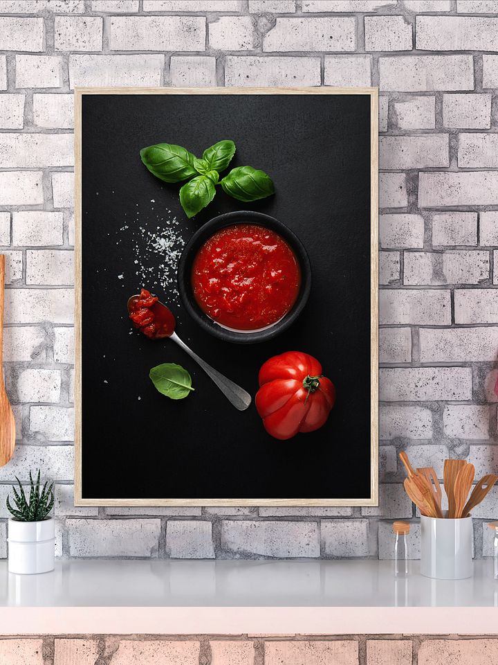 Tomato sauce & basil (Italian, Spanish cuisine,food) — Food kitchen poster/blackboard, kitchen wall art, aesthetic poster, minimalist poster product image (1)