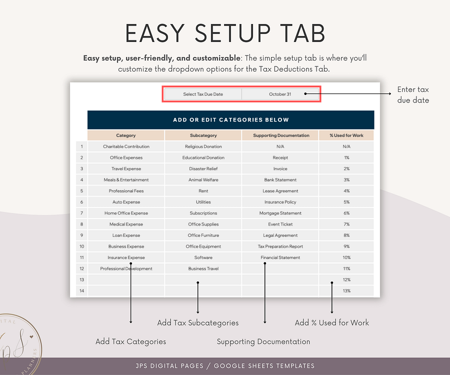 Australian Tax Deductions Tracker & Dashboard Spreadsheet, Google Sheets Template product image (3)