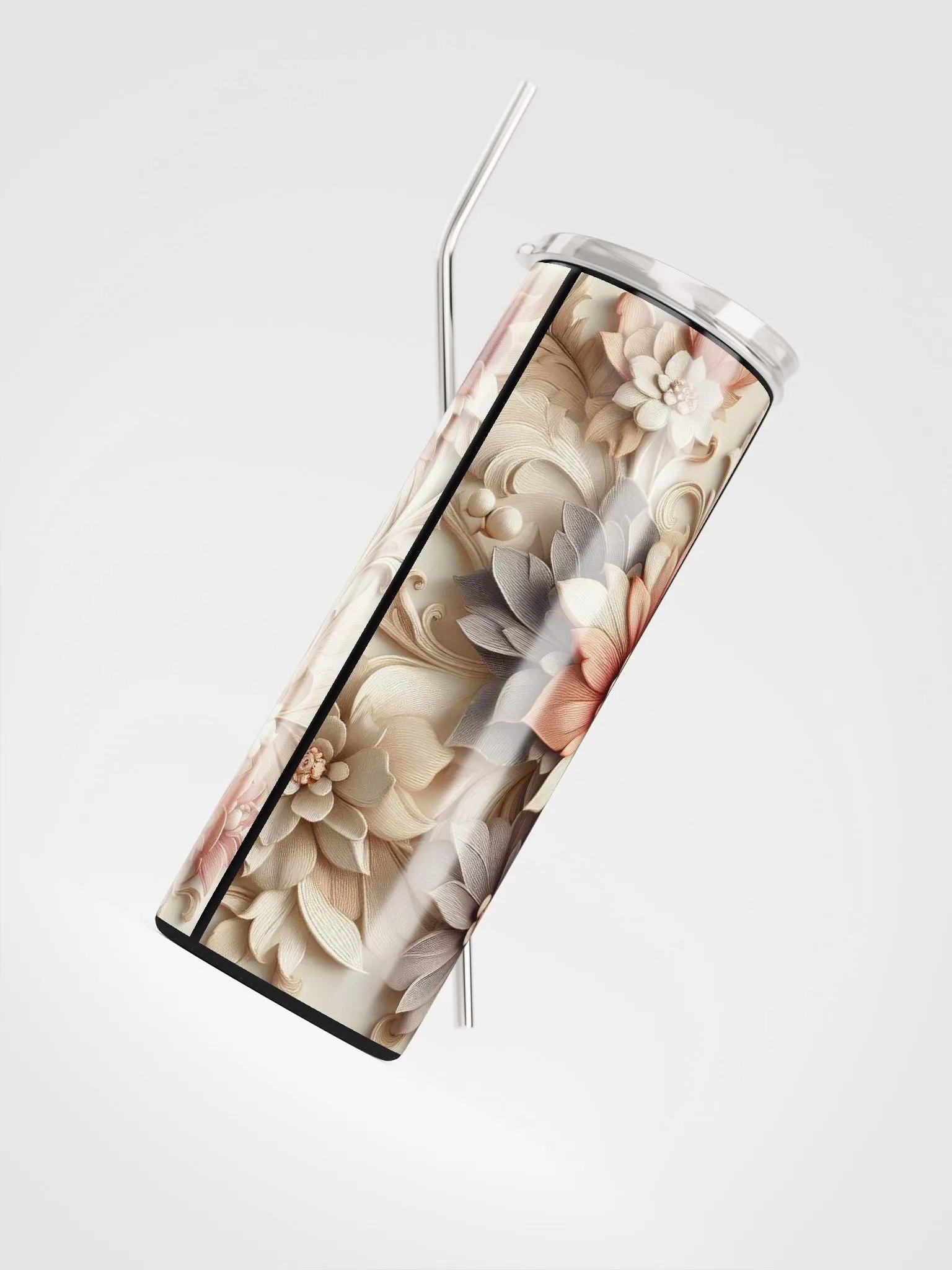 Vintage Floral Embroidered Stainless Steel Tumbler - Sip in Timeless Elegance product image (4)