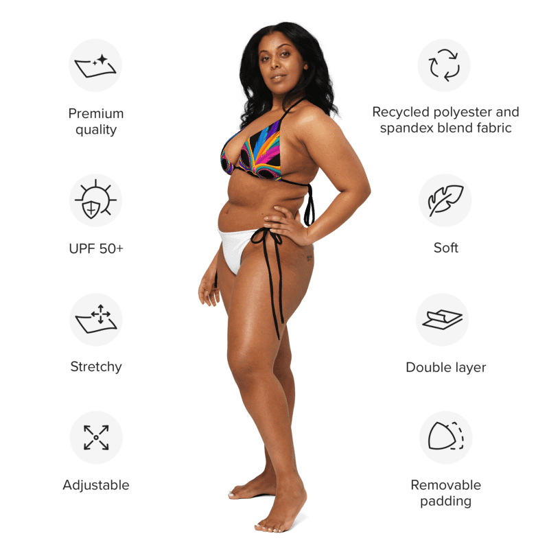 Low Rise Cheeky String Bikini, Mardi Gras Top, White Bottoms product image (12)