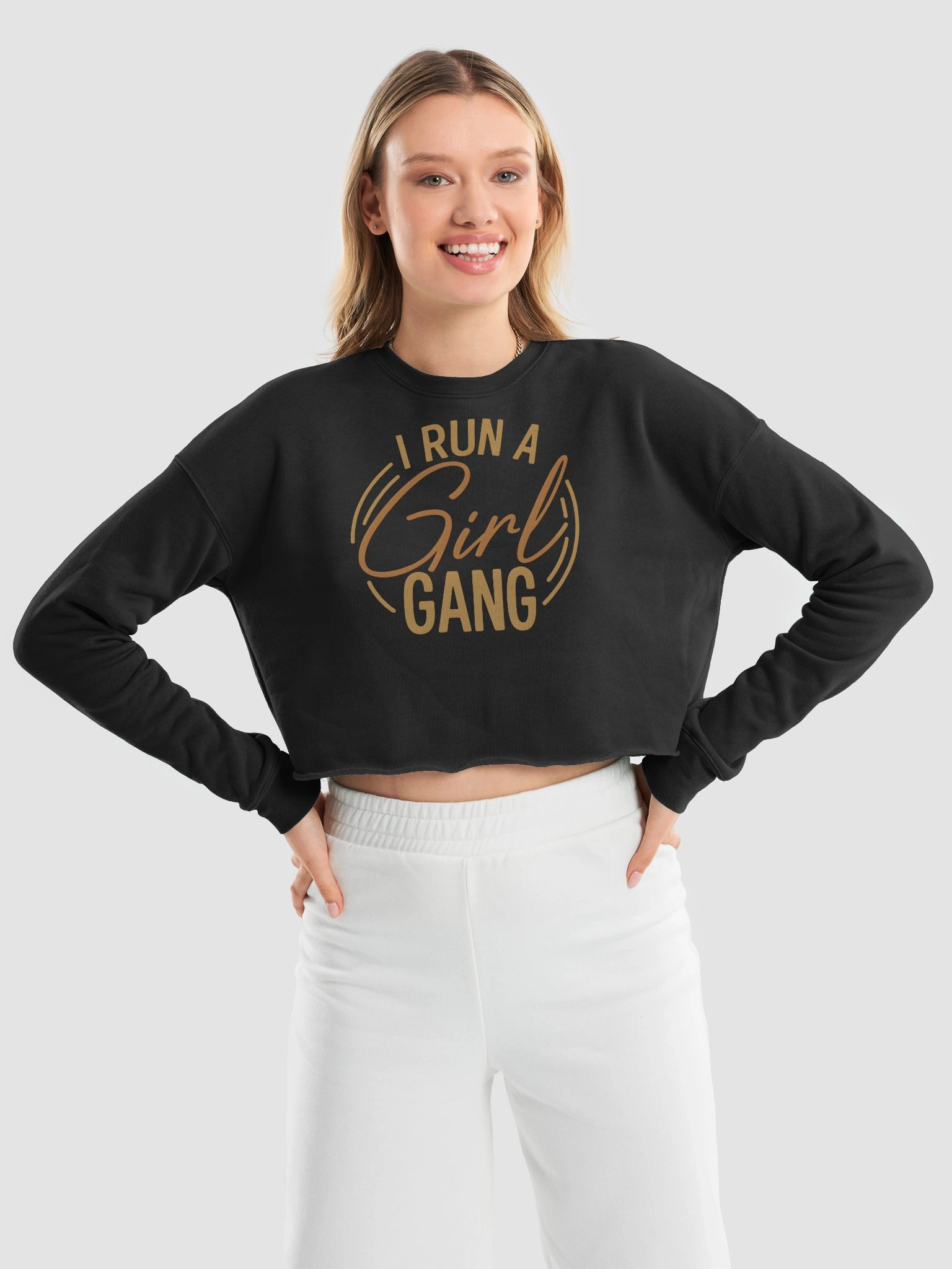 I Run a Girl Gang Crop Top | Trendy Girl Mom Shirt | Cool Mom Outfit product image (9)
