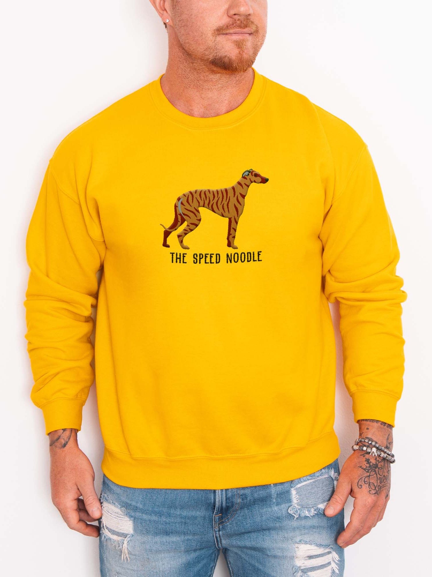 The Speed Noodle Sweatshirt (Embroidered) of an English Greyhound(Brindle) product image (2)