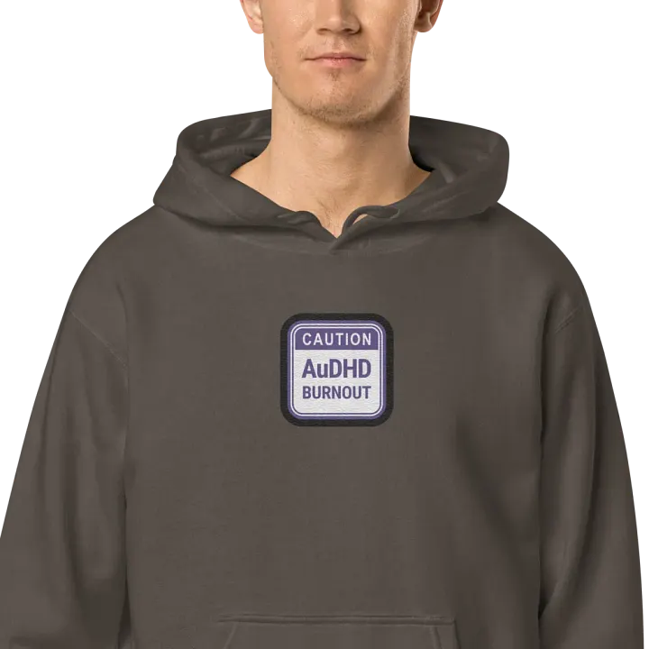 CAUTION: AuDHD BURNOUT embroidered pigment hoodie (purple bubble design) product image (2)