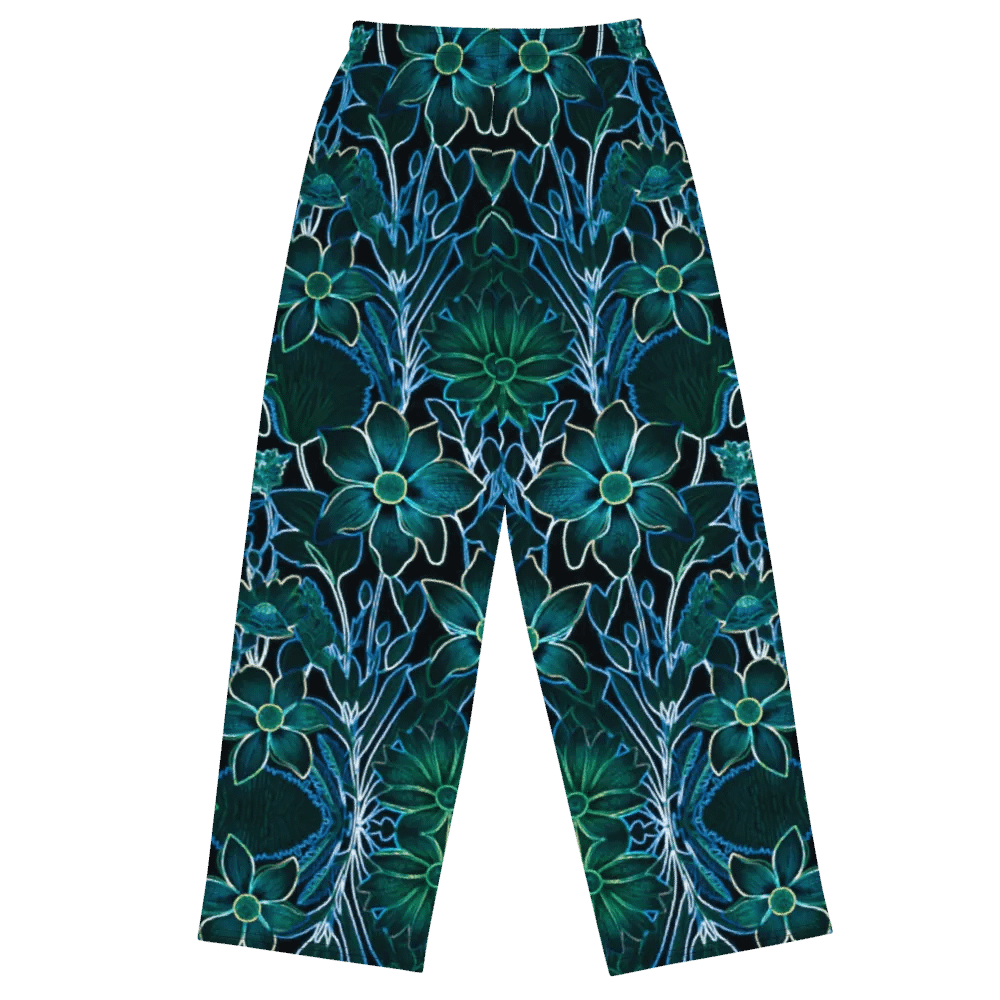 Trippy Teal Floral/All-Over Print Unisex Wide-Leg Pants by Sublicolor product image (4)