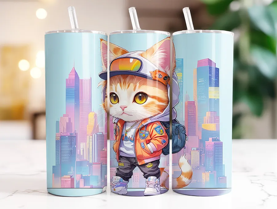 Cute City Kitty Cat 20 oz Skinny Stainless Steel Tumbler - v2 product image (2)