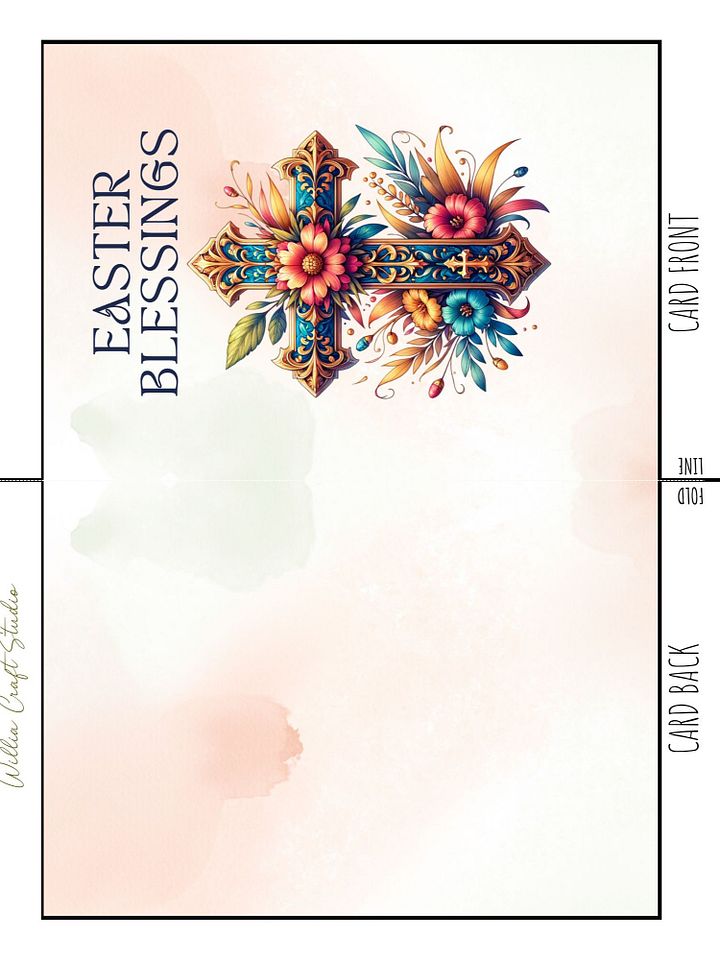 Easter Blessings Greeting Card with ornate vintage floral cross product image (2)