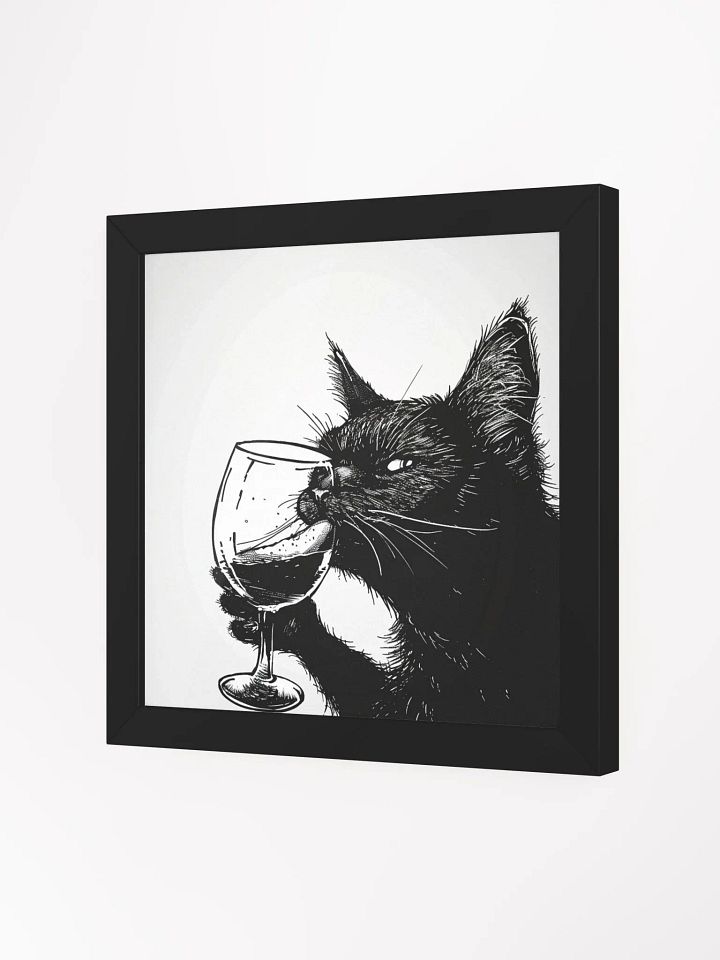 Black and White Drawing of Cat Drinking Wine Wall Art product image (11)