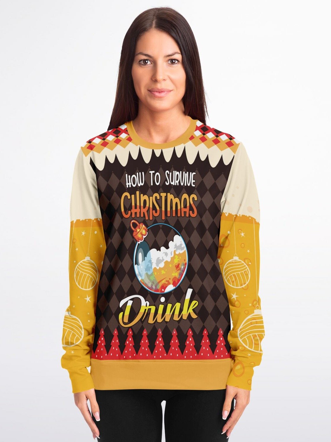 "How to Survive Christmas - Drink" Funny Christmas Sweatshirt | Humorous Holiday Party Outfit | Festive Drinking Winter Outfit product image (3)