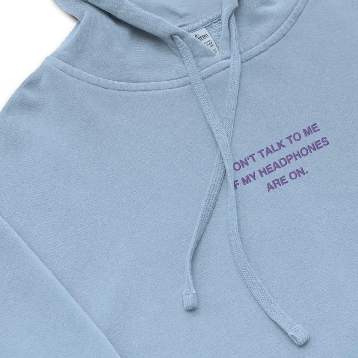 HEADPHONES ON (purple) embroidered pigment hoodie product image (1)