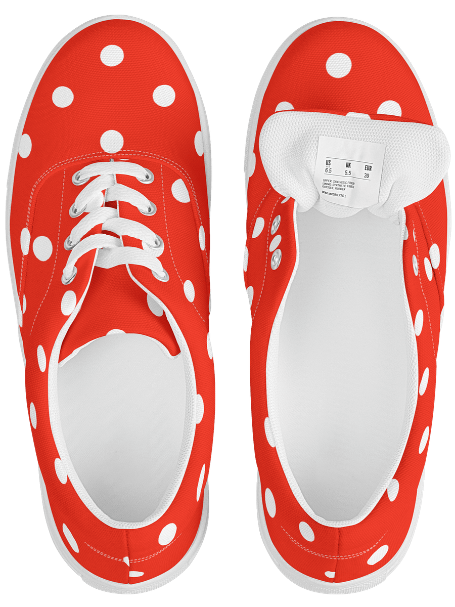 White Polka Dots on Red Women's Lace-Up Canvas Shoes product image (4)