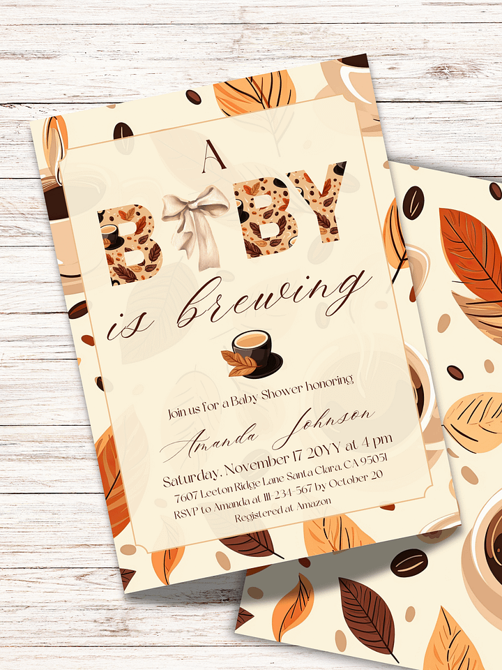 A Baby is Brewing Coffee Baby Shower Invite, Fall Rustic Gender Neutral Shower, Modern Brunch Invitation, Digital Download Canva Template product image (2)