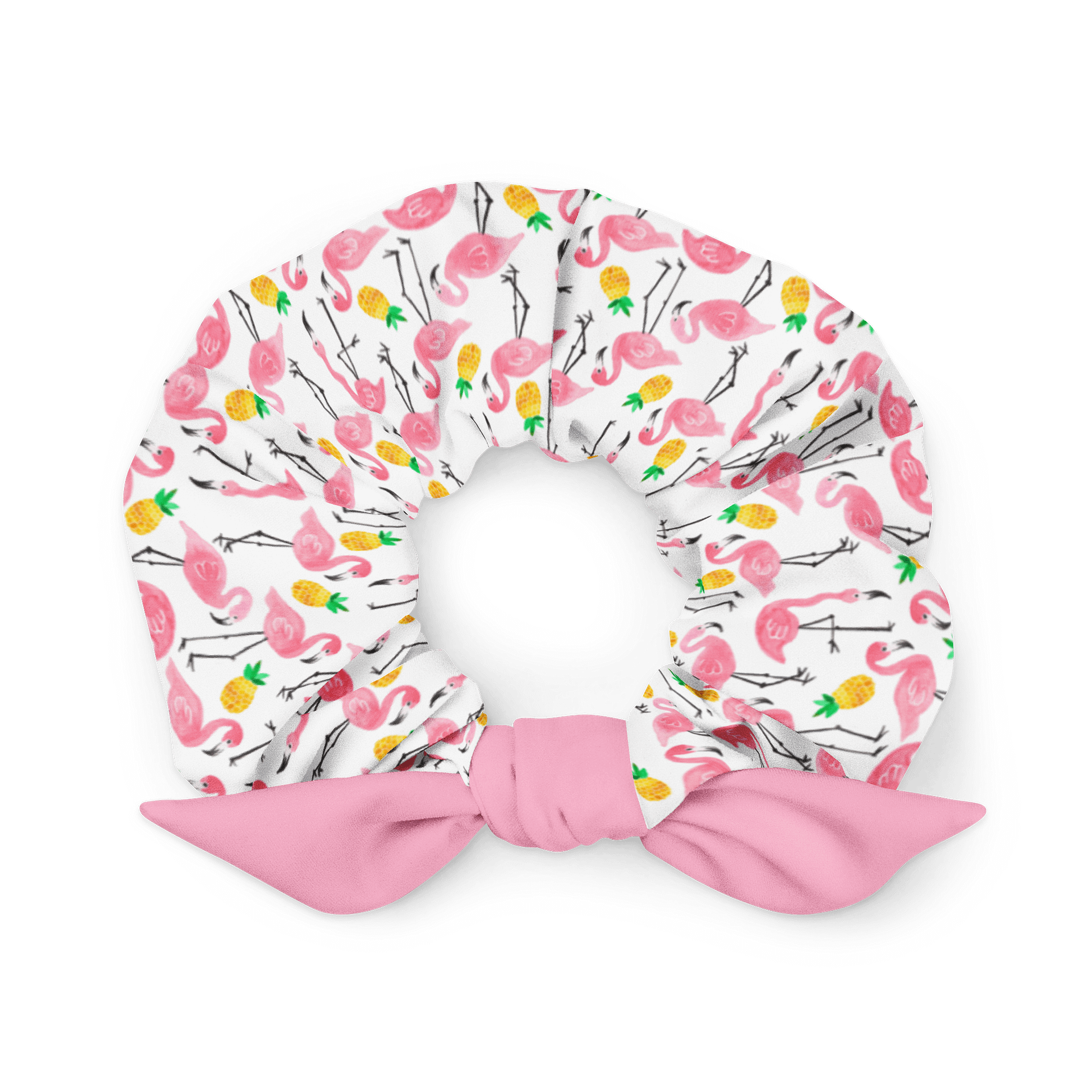 Flamingo & Pineapple Scrunchie with Pink Bow | Sustainable Hair Accessory product image (1)