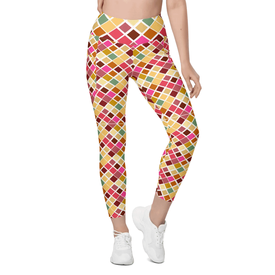 Colorful Square Pattern Design Leggings with Pocket - v5 product image (5)