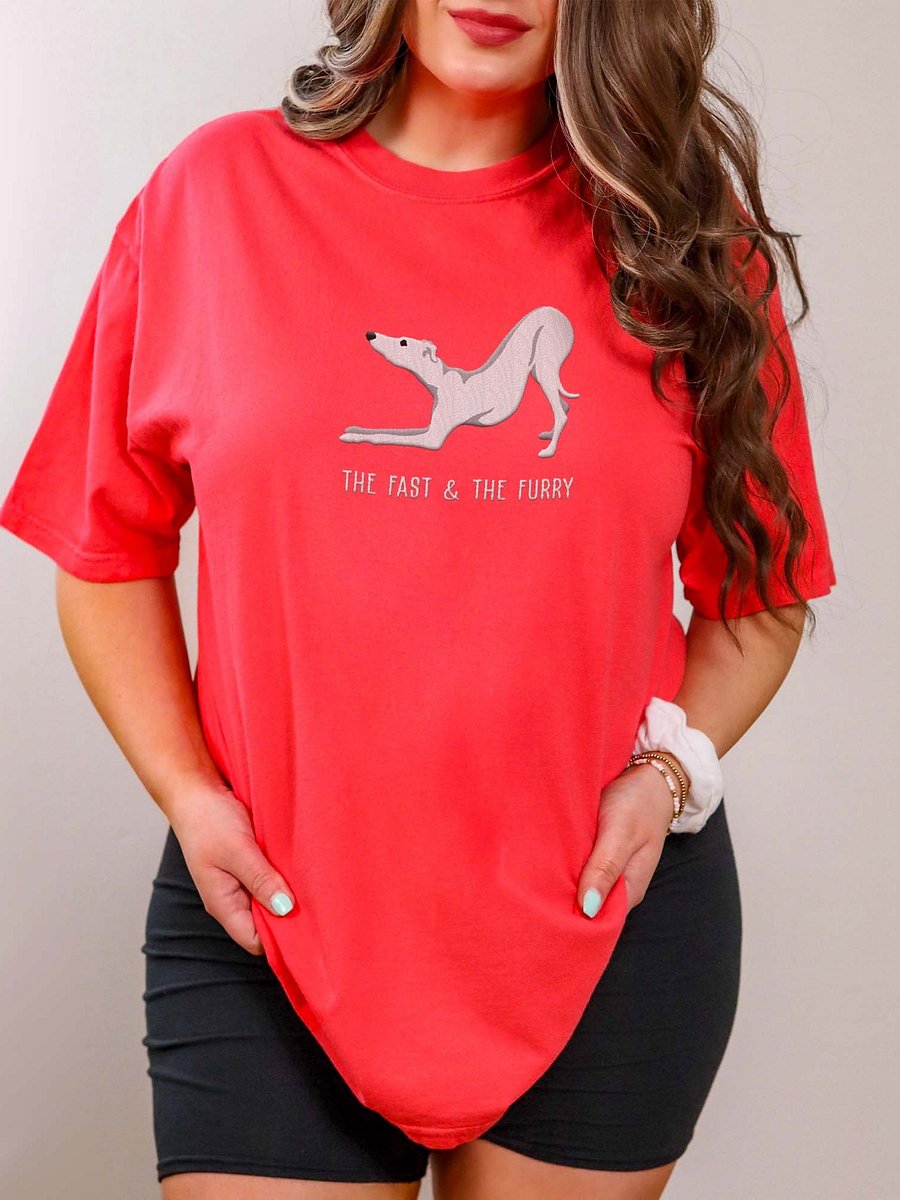 The Fast & The Furry T-Shirt(Embroidered) of an Italian Greyhound(White) product image (2)