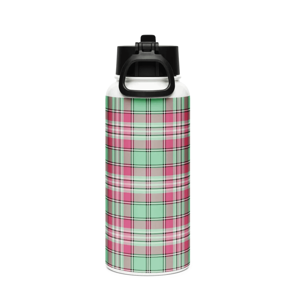 Mint Green and Pink Plaid Water Bottle product image (3)